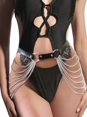 Black Chain Hip Belt Body Harness Gothic Punk Rave Waist Belt O-Ring Adjustable